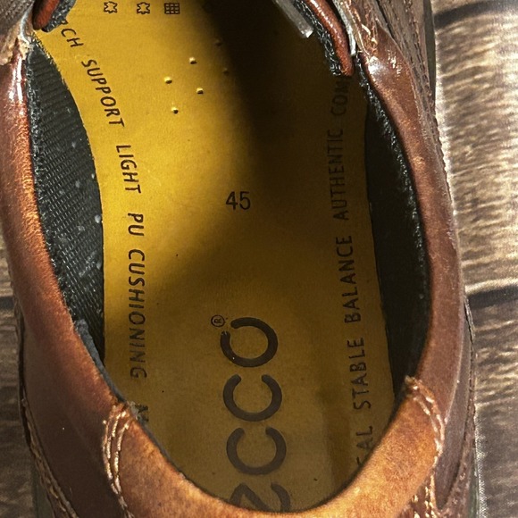 ECCO Berlin Shoes Mens 45 D Brown Leather Plain Toe Oxford Shock Point Work - Picture 9 of 13